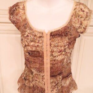 NewPort Brown & Beige Hook & Eye Fitted scrunch Top Blouse size Large